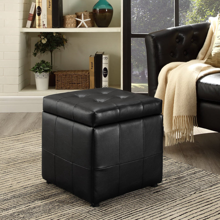 Falun Storage Upholstered Vinyl Ottoman in Black
