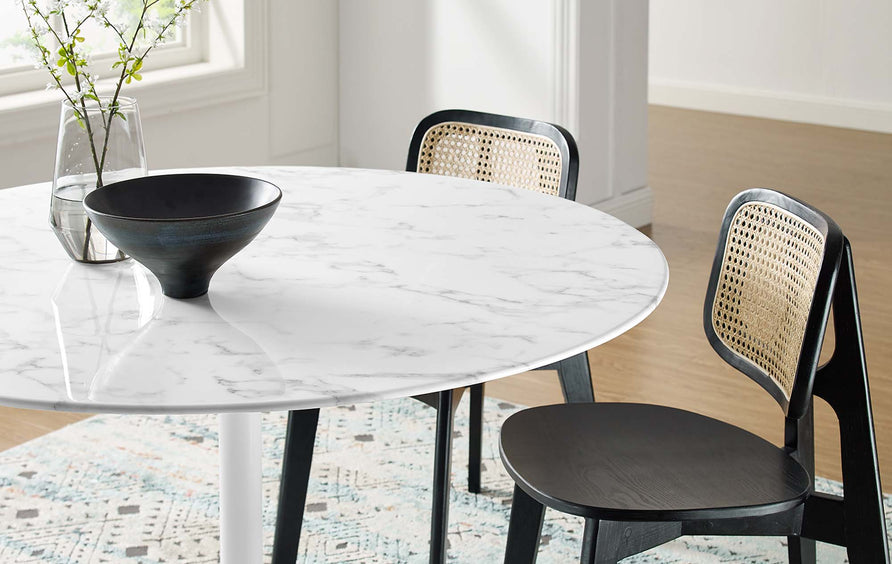 Lumen 48" Round Faux Marble Dining Table in White