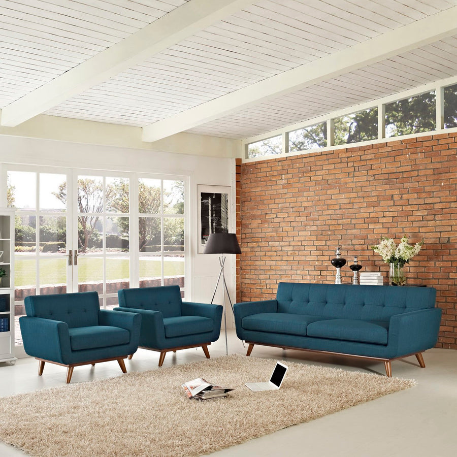 Flint Armchairs and Sofa Set of 3 in Azure