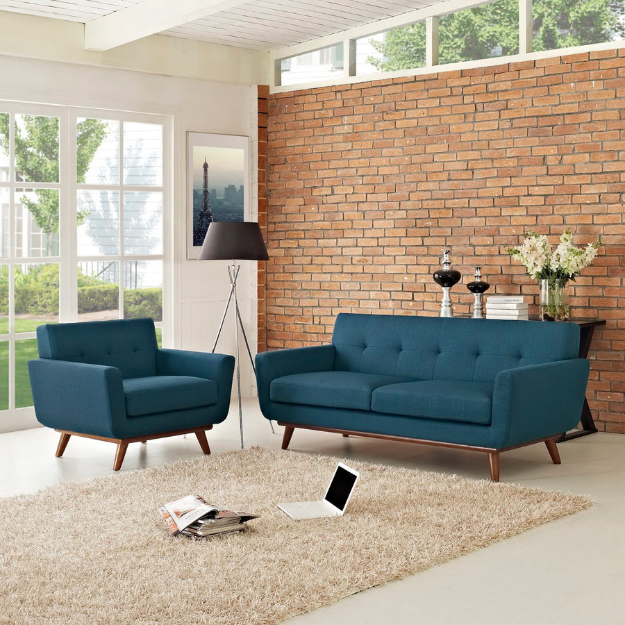 Flint Armchair and Loveseat Set of 2 in Azure