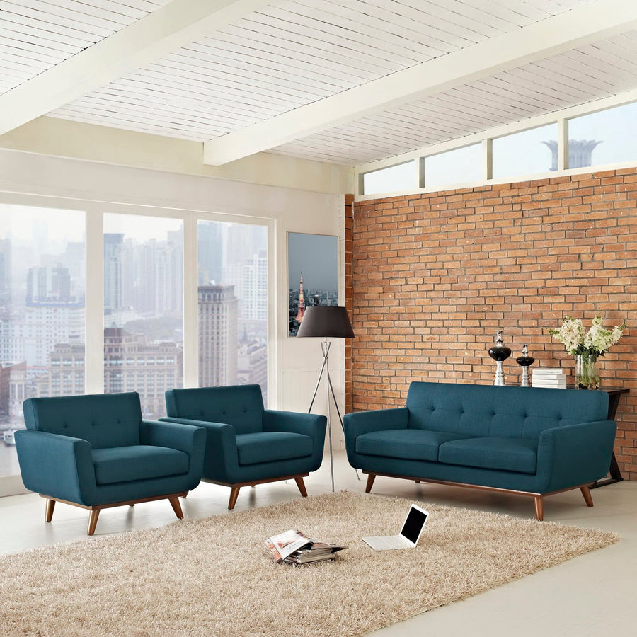 Flint Armchairs and Loveseat Set of 3 in Azure