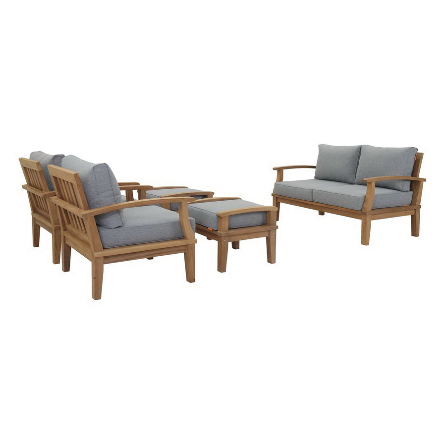 Cove 5 Piece Outdoor Patio Teak Set in Natural Gray