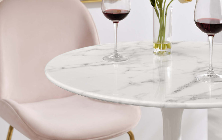 Lumen 28" Round Faux Marble Bar Table in White