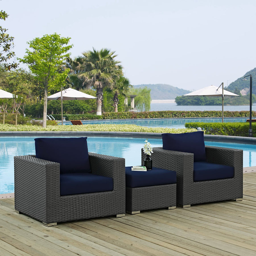 Pewter 3 Piece Outdoor Patio Sunbrella® Sectional Set in Canvas Navy
