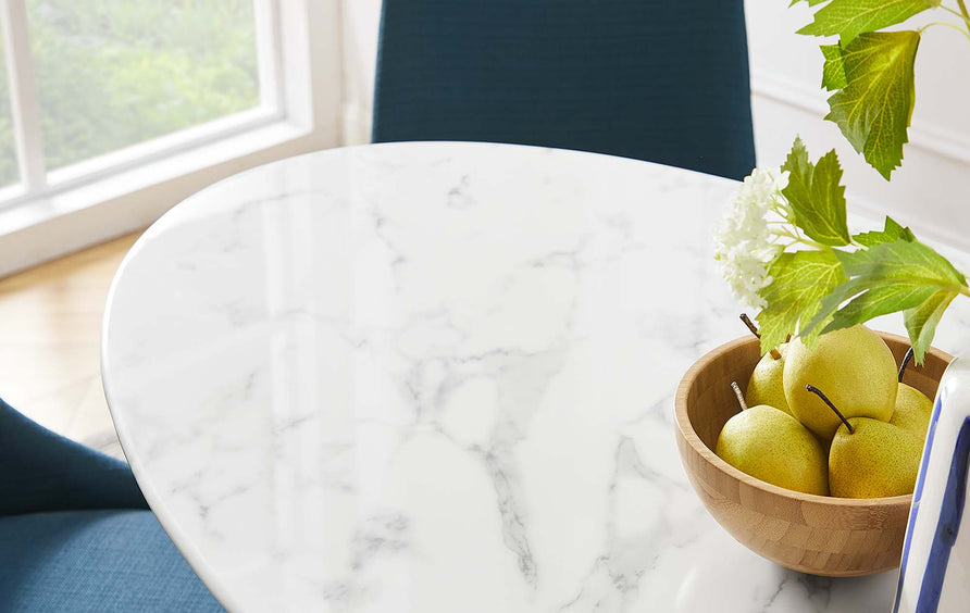 Lumen 48" Oval Faux Marble Dining Table in White