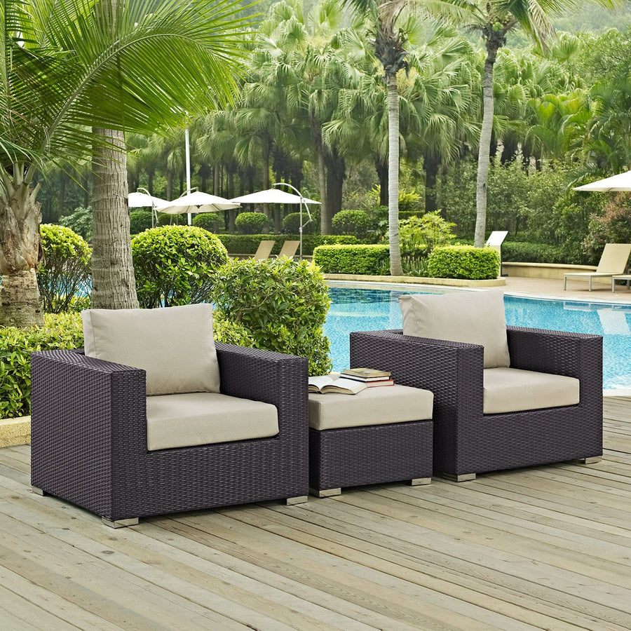 Sienna 3 Piece Outdoor Patio Sofa Set in Espresso Beige