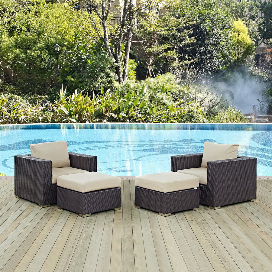 Sienna 4 Piece Outdoor Patio Sectional Set in Espresso Beige