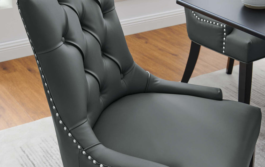 Hollow Tufted Vegan Leather Dining Chair in Gray