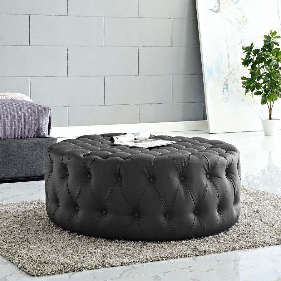 Alder Upholstered Vinyl Ottoman in Black