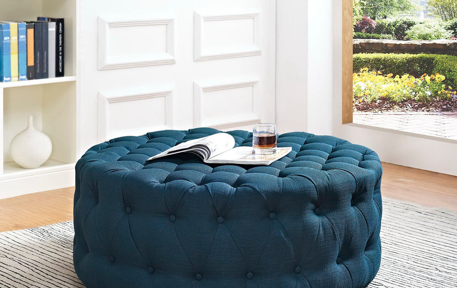 Alder Upholstered Fabric Ottoman in Azure