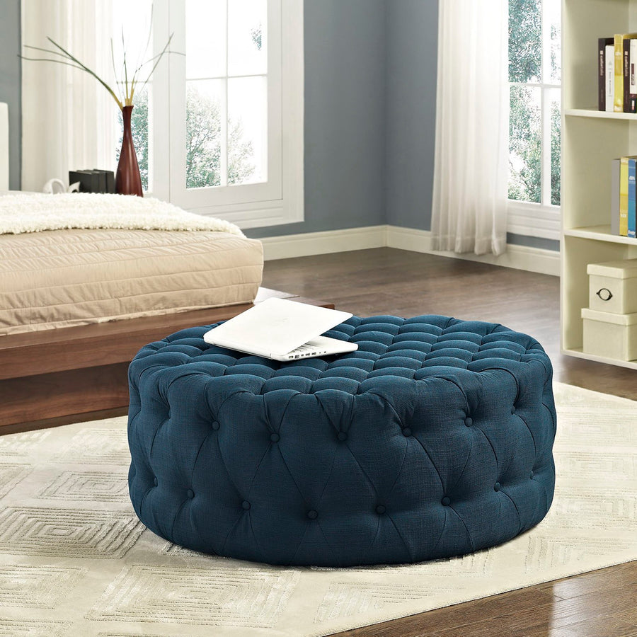 Alder Upholstered Fabric Ottoman in Azure