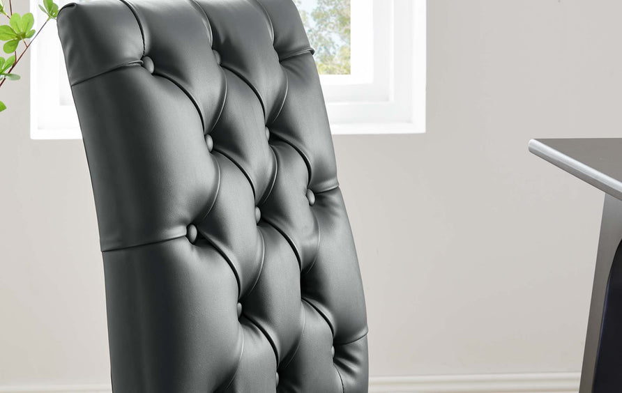 Column Button Tufted Vegan Leather Dining Chair in Gray