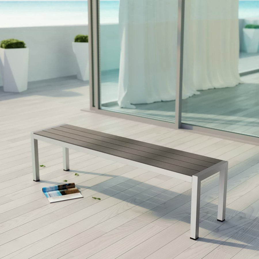 Marlow Outdoor Patio Aluminum Bench in Silver Gray