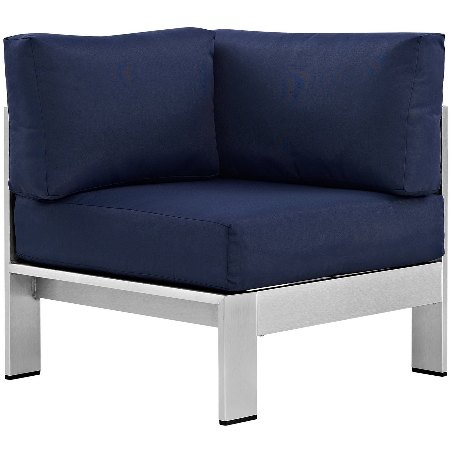Marlow Outdoor Patio Aluminum Corner Sofa in Silver Navy