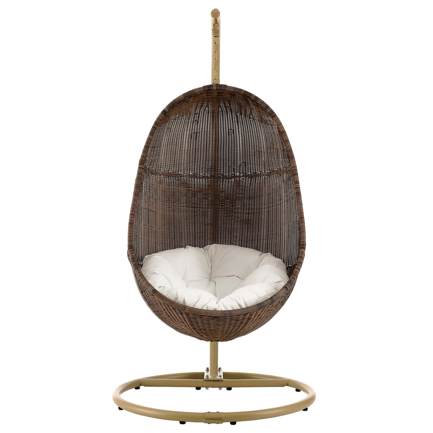 Foehn Outdoor Patio Wood Swing Chair With Stand in Coffee White