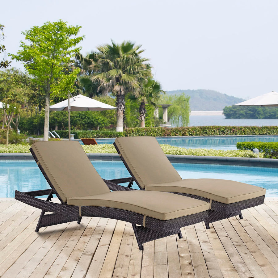 Sienna Outdoor Patio Chaise Set of 2 in Espresso Mocha