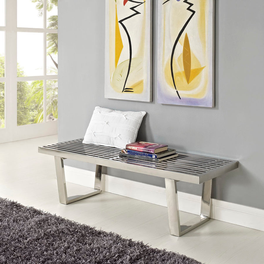 Nadia 4' Stainless Steel Bench in Silver