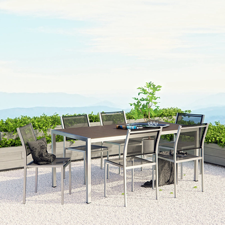 Marlow 7 Piece Outdoor Patio Aluminum Dining Set in Silver Black