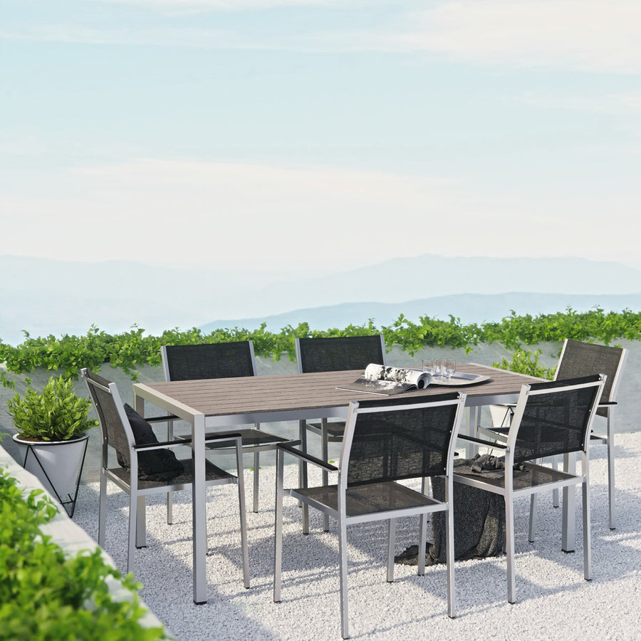Marlow 7 Piece Outdoor Patio Aluminum Dining Set in Silver Black