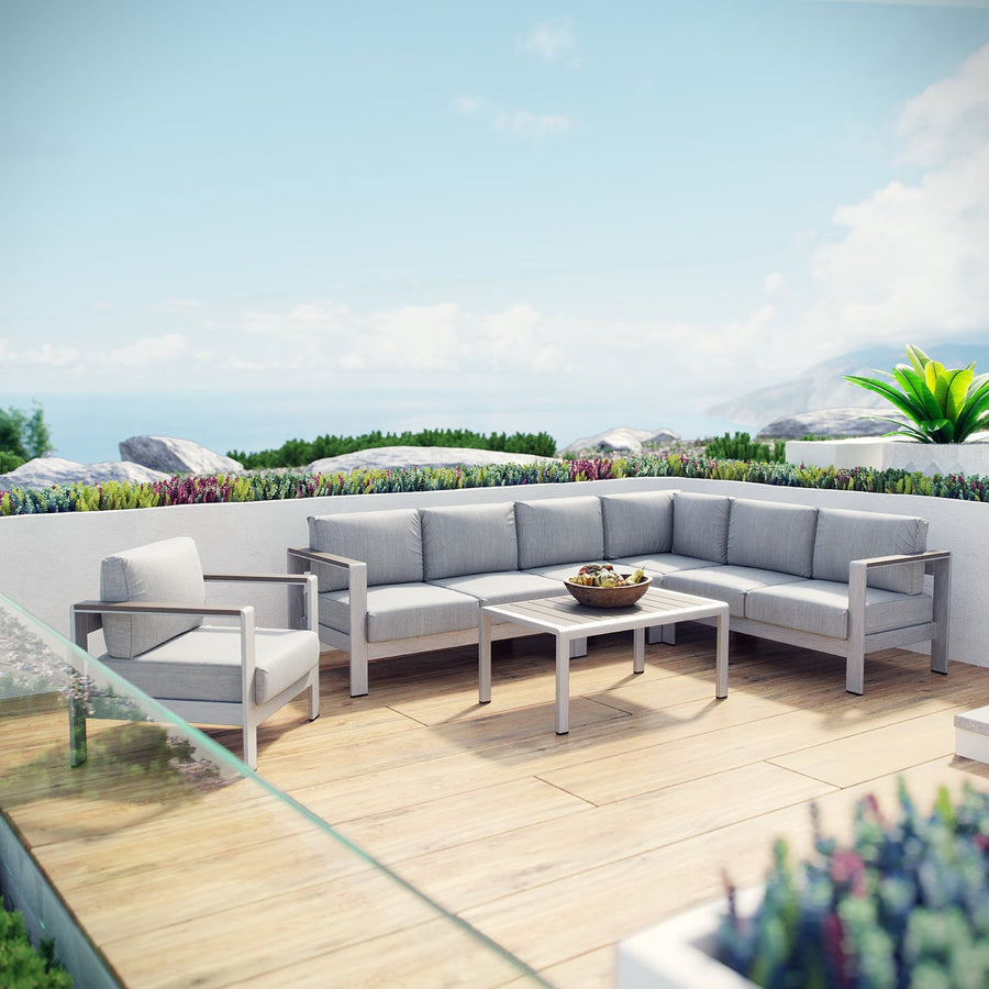 Marlow 6 Piece Outdoor Patio Aluminum Sectional Sofa Set in Silver Gray