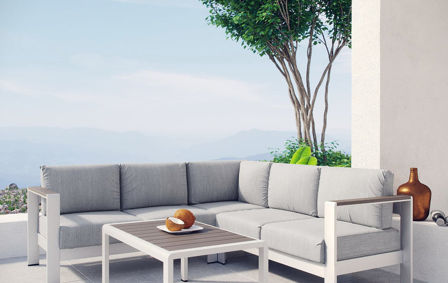 Marlow 4 Piece Outdoor Patio Aluminum Sectional Sofa Set in Silver Gray