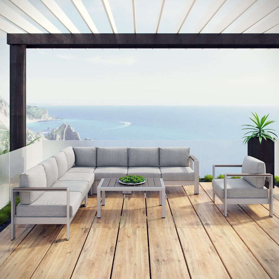 Marlow 7 Piece Outdoor Patio Aluminum Sectional Sofa Set in Silver Gray