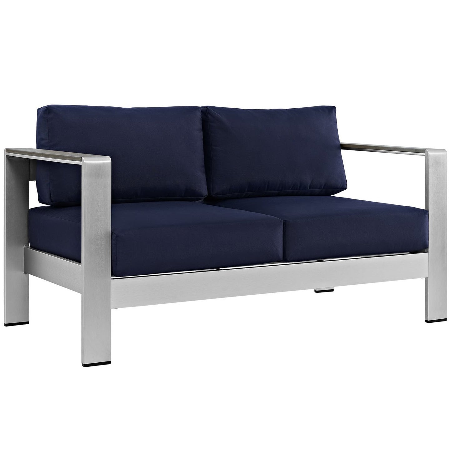 Marlow 4 Piece Outdoor Patio Aluminum Sectional Sofa Set in Silver Navy