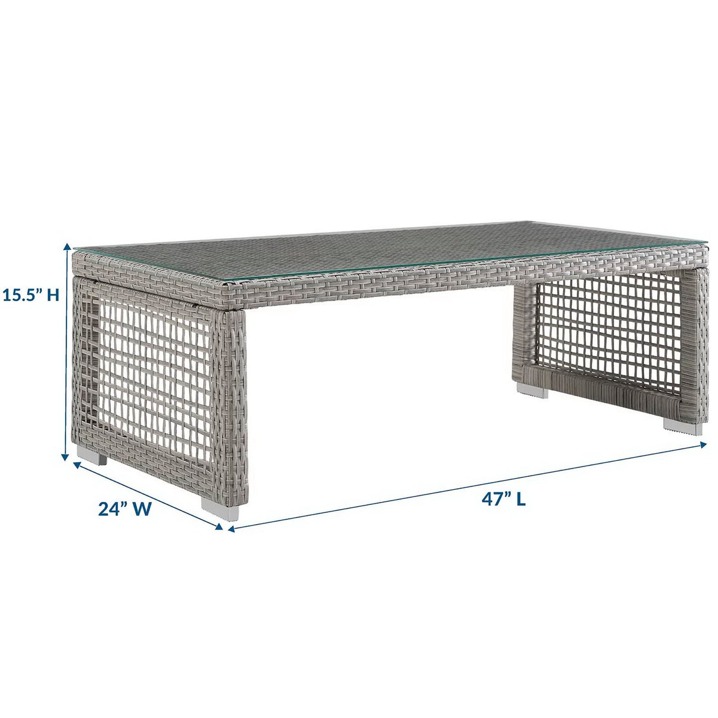 Cinder Rattan Outdoor Patio Coffee Table in Gray