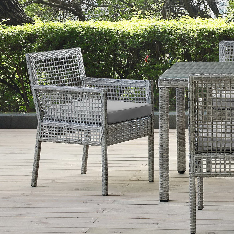 Cinder Outdoor Patio Wicker Rattan Dining Armchair in Gray Gray