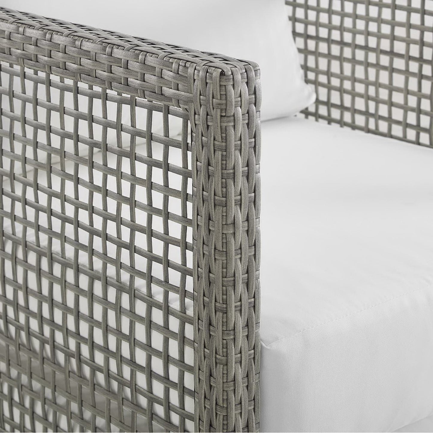 Cinder Outdoor Patio Wicker Rattan Sofa in Gray White