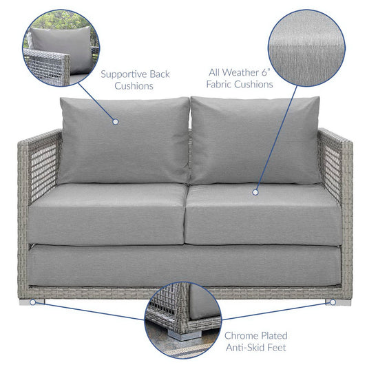 Aura Outdoor Patio Wicker Rattan Loveseat by Furniture for America