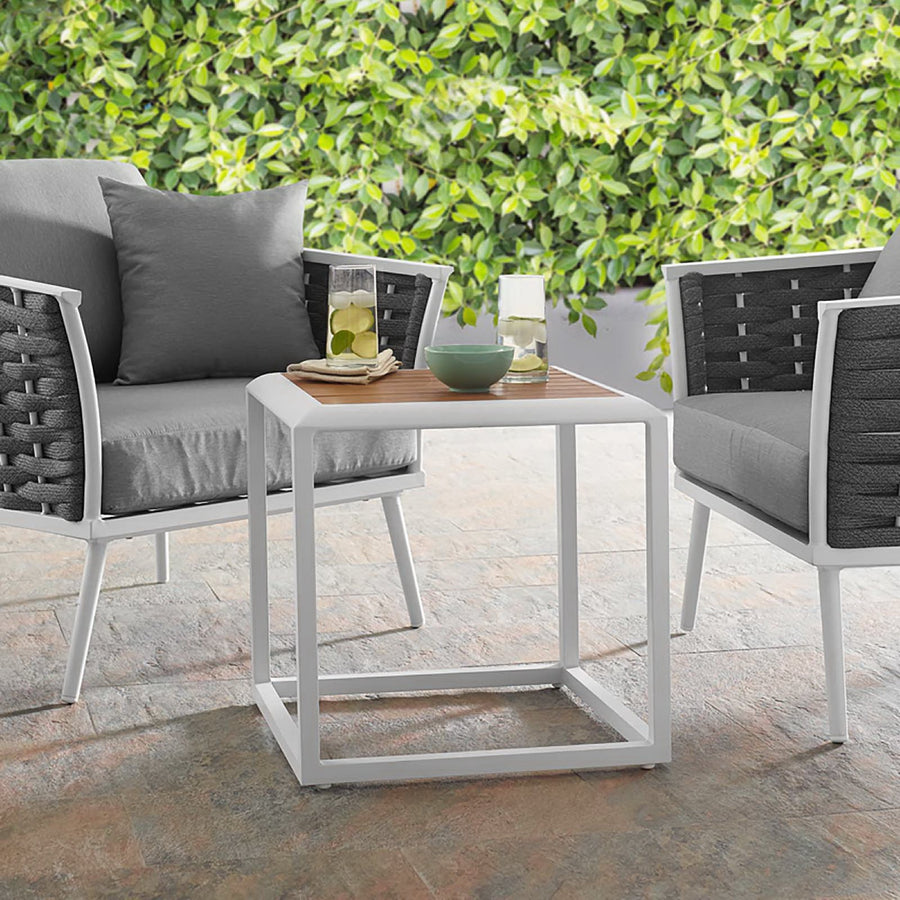 Willow Outdoor Patio Aluminum Side Table in White Natural