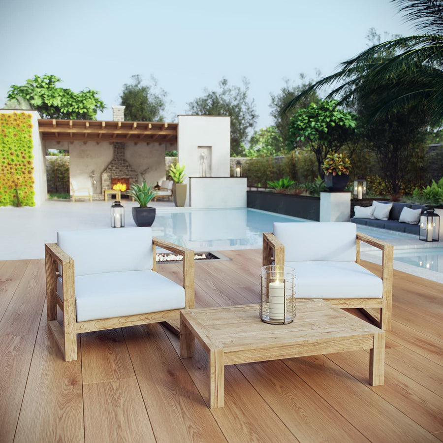 Cedar 3 Piece Outdoor Patio Teak Set in Natural White