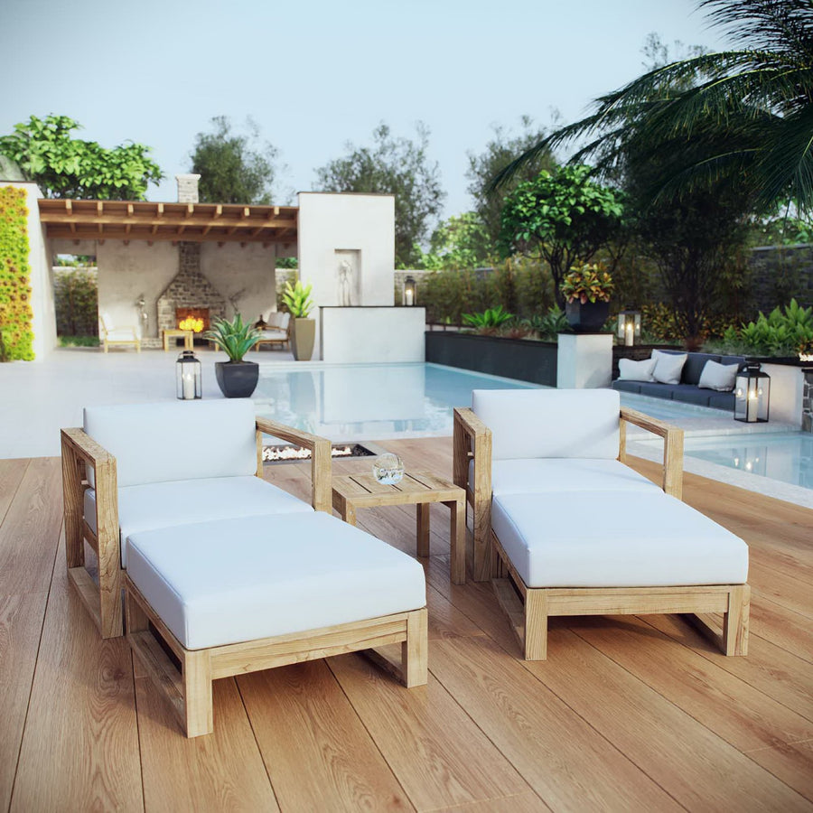 Cedar 5 Piece Outdoor Patio Teak Set in Natural White
