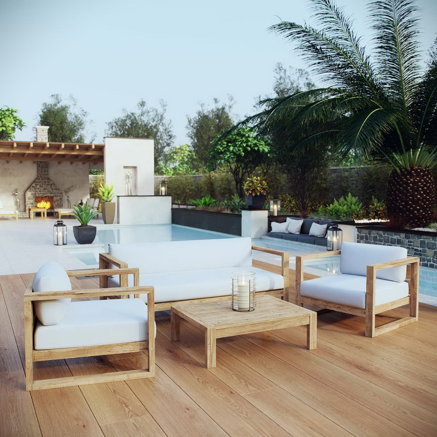 Cedar 4 Piece Outdoor Patio Teak Set in Natural White