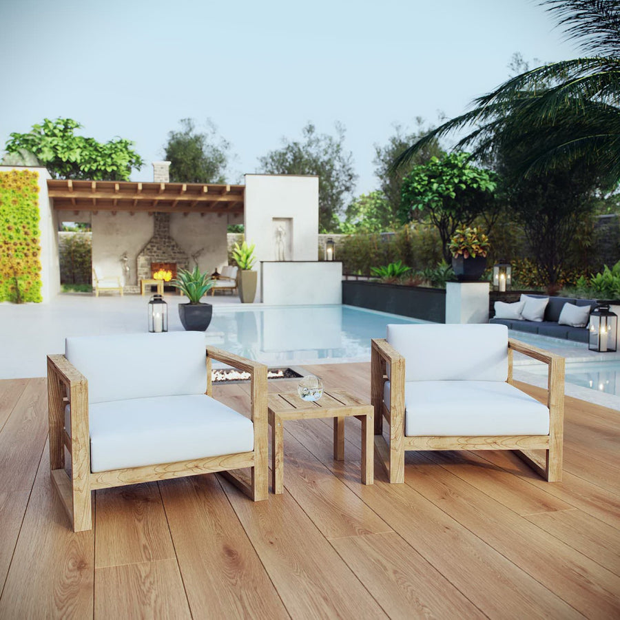 Cedar 3 Piece Outdoor Patio Teak Set in Natural White