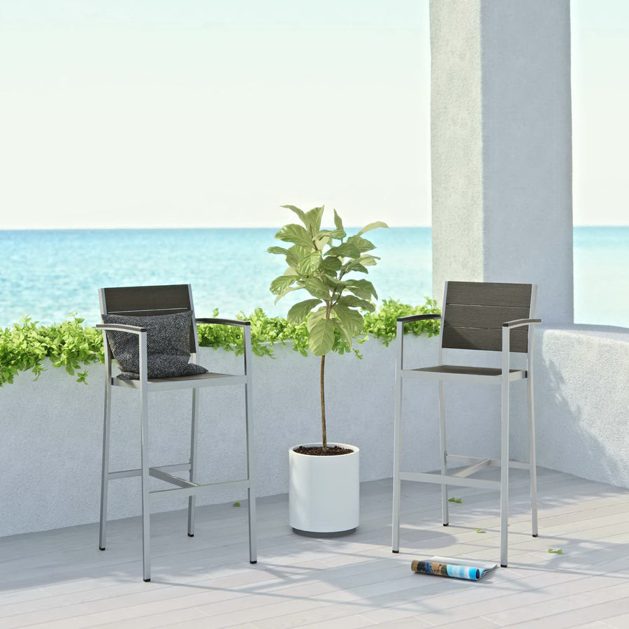 Marlow Outdoor Patio Aluminum Bar Stool Set of 2 in Silver Gray