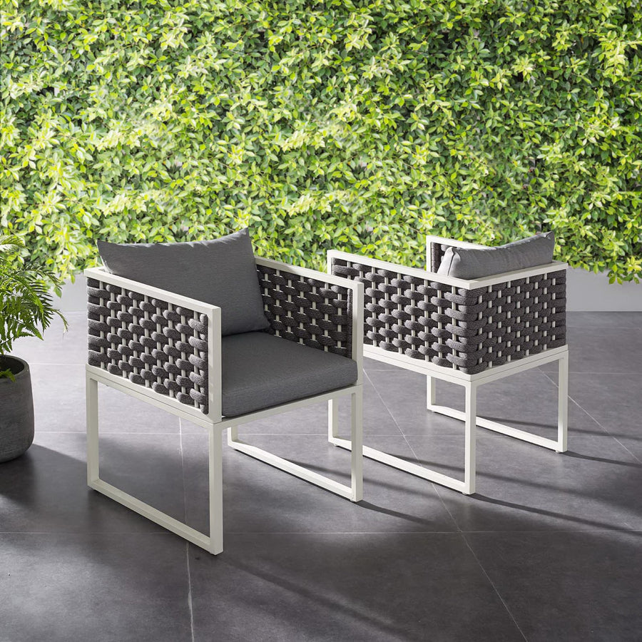 Willow Outdoor Patio Aluminum Dining Armchair Set of 2 in White Gray