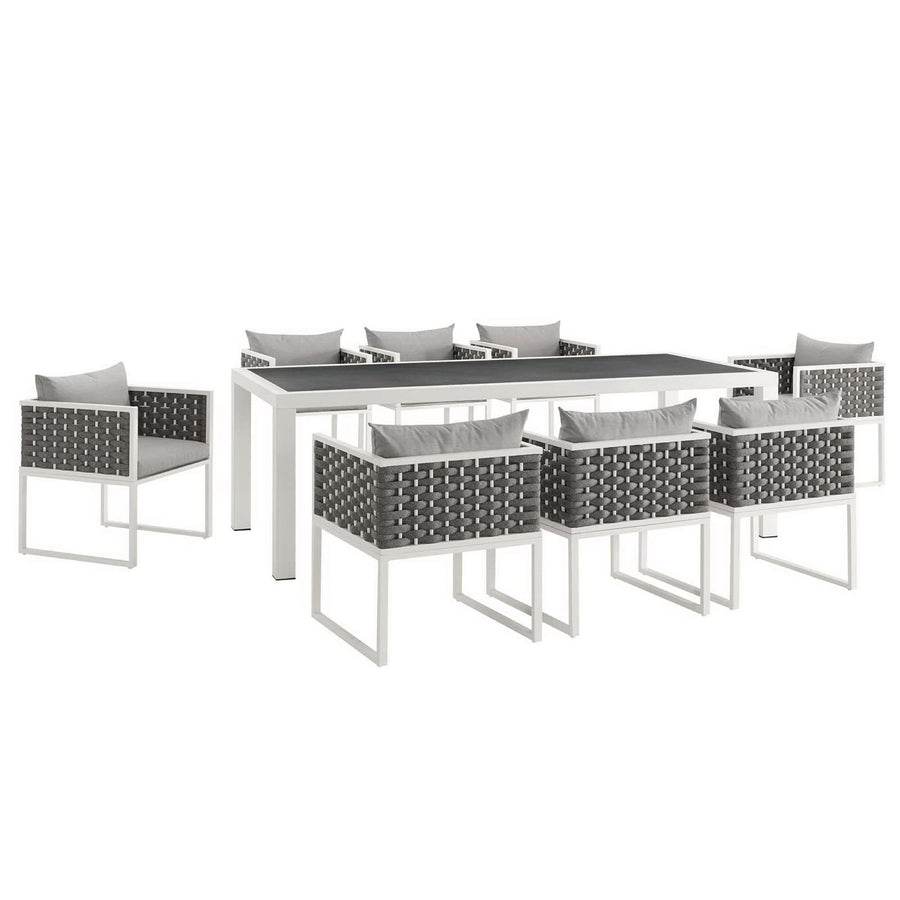 Willow 9 Piece Outdoor Patio Aluminum Dining Set in White Gray