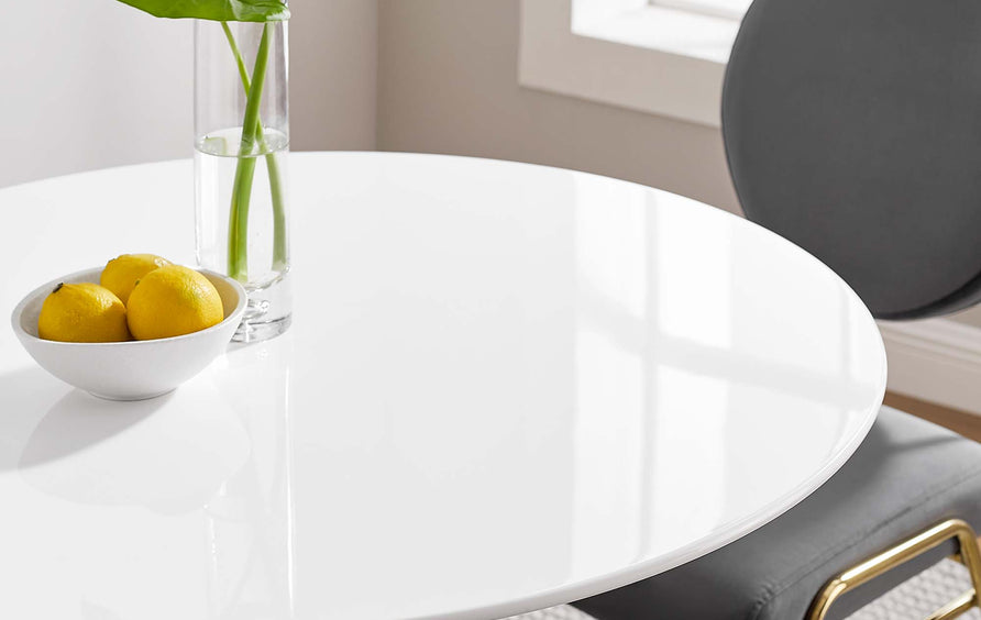 Lumen 36" Round Wood Dining Table in Gold White