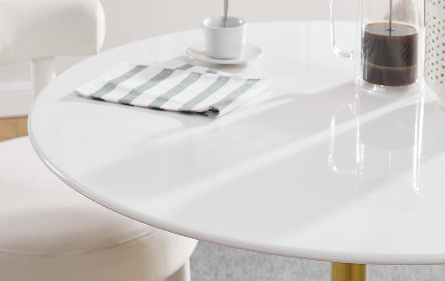 Lumen 40" Round Wood Dining Table in Gold White