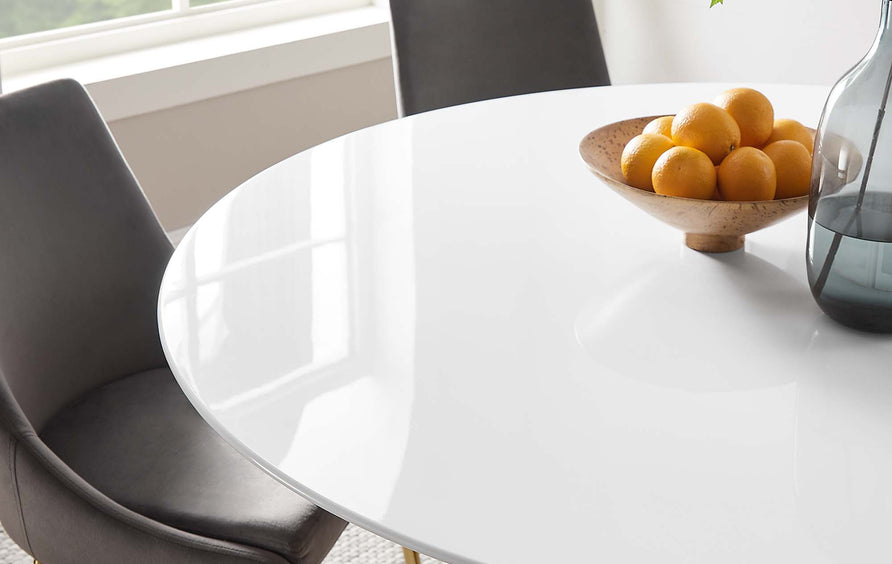 Lumen 60" Round Wood Dining Table in Gold White
