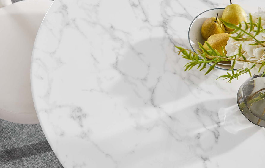 Lumen 40" Round Faux Marble Dining Table in Gold White