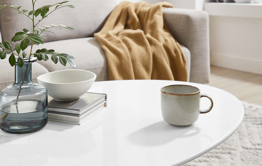 Lumen 42" Oval Wood Coffee Table in Gold White
