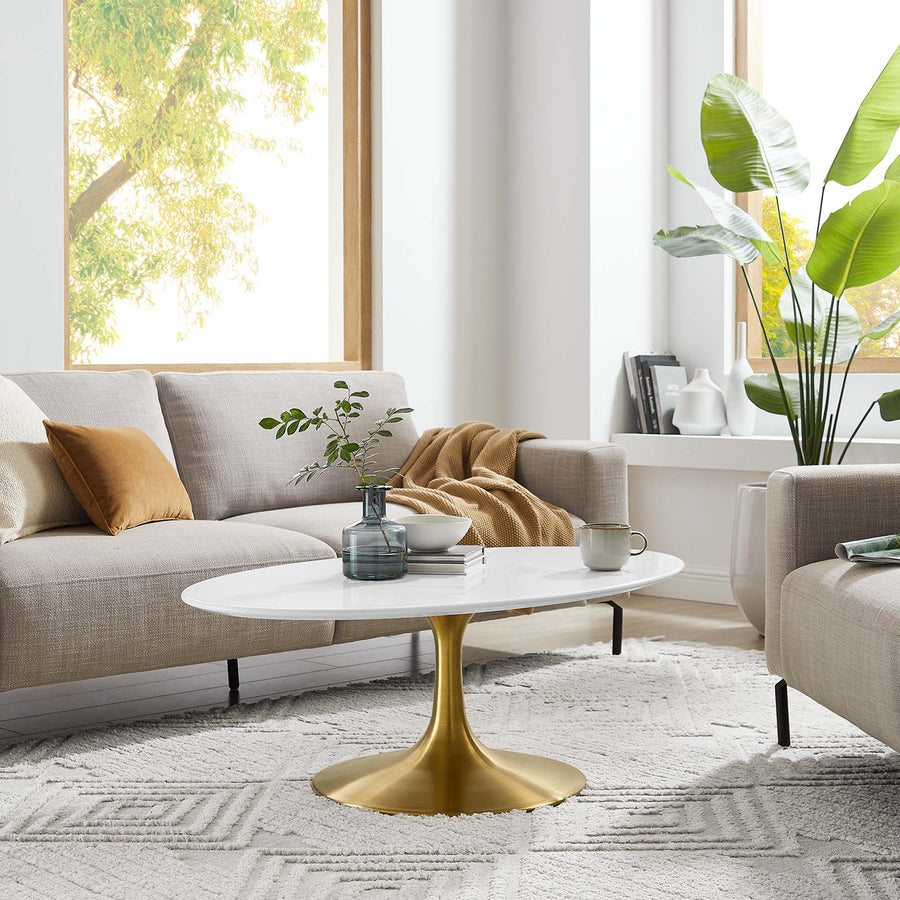 Lumen 42" Oval Wood Coffee Table in Gold White