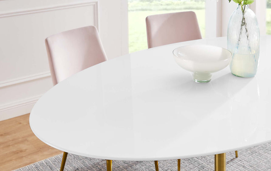 Lumen 78" Oval Wood Dining Table in Gold White