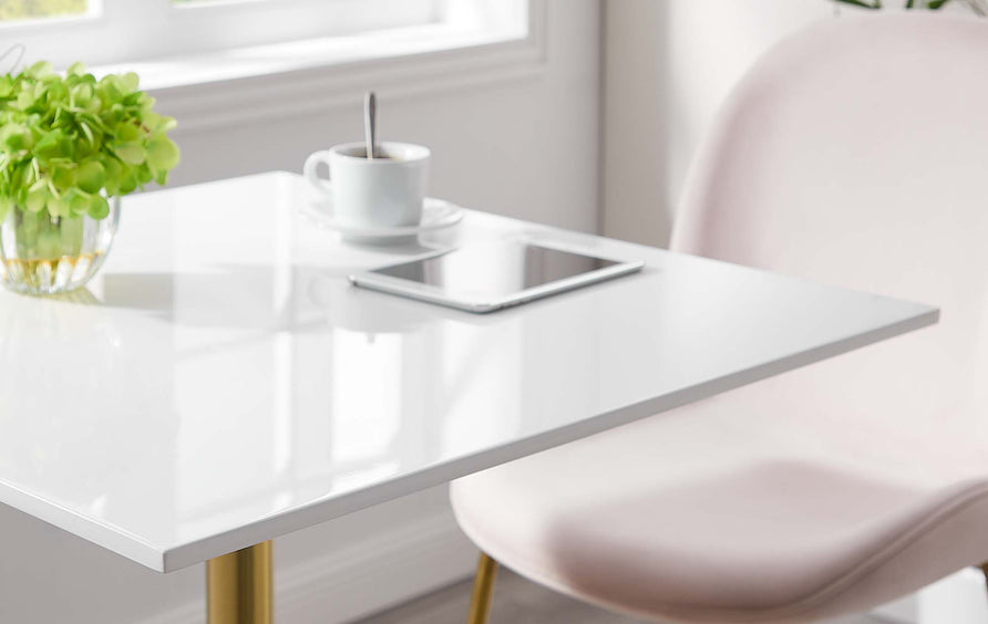 Lumen 28" Square Wood Bar Table in Gold White