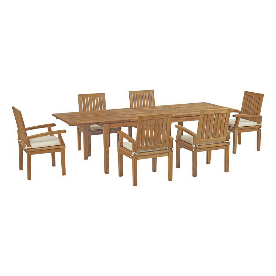 Cove 7 Piece Outdoor Patio Teak Dining Set in Natural White
