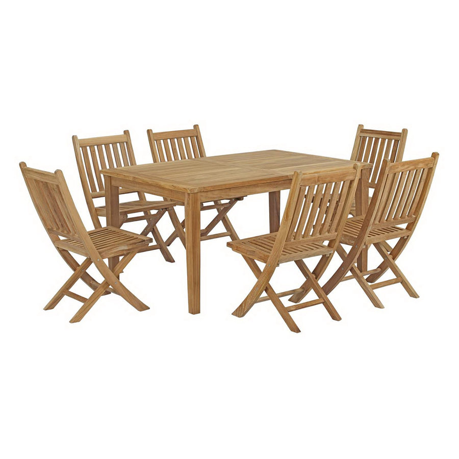 Cove 7 Piece Outdoor Patio Teak Dining Set in Natural