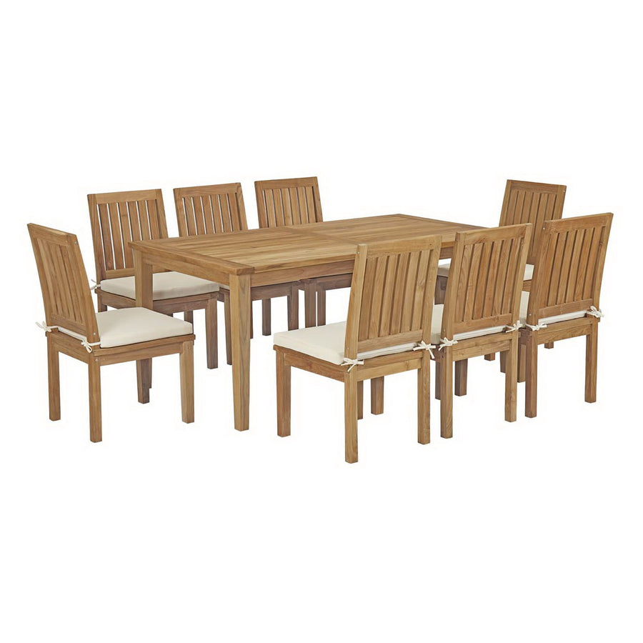 Cove 9 Piece Outdoor Patio Teak Dining Set in Natural White